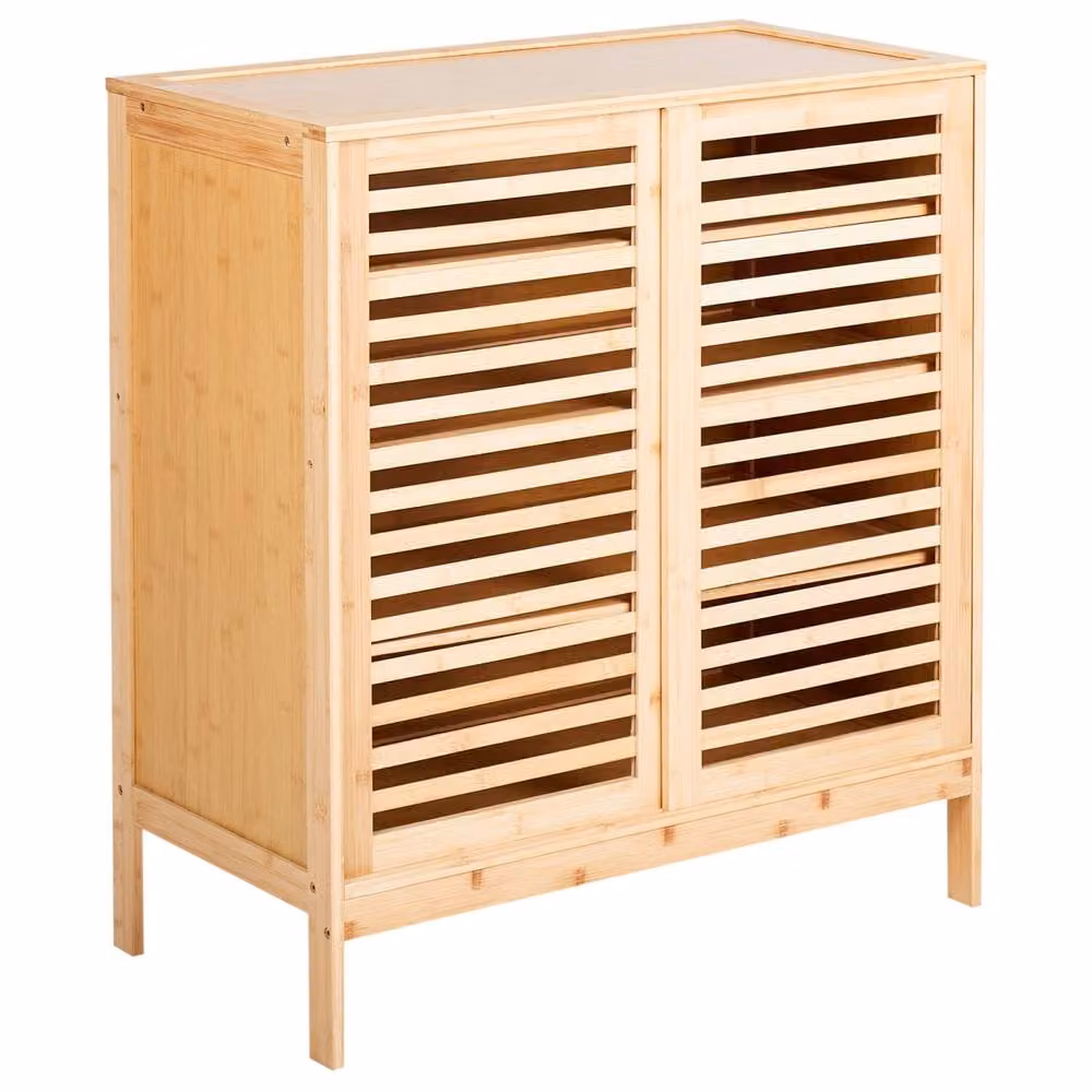 Wyld and Coco Brown Bamboo Sideboard Shoe Cabinet with Slatted Sliding Doors – 2
