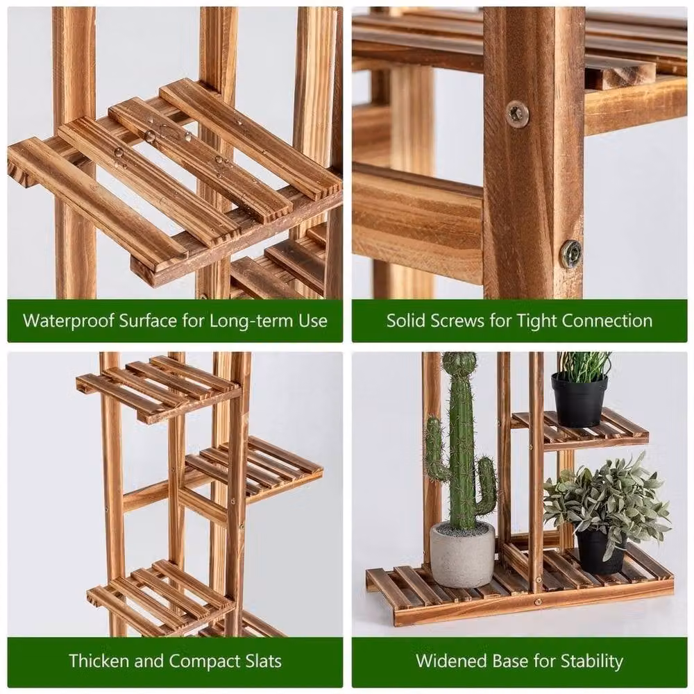 EONLION 6 Tier Brown Wood Flower Stand for 7 Pots – 3