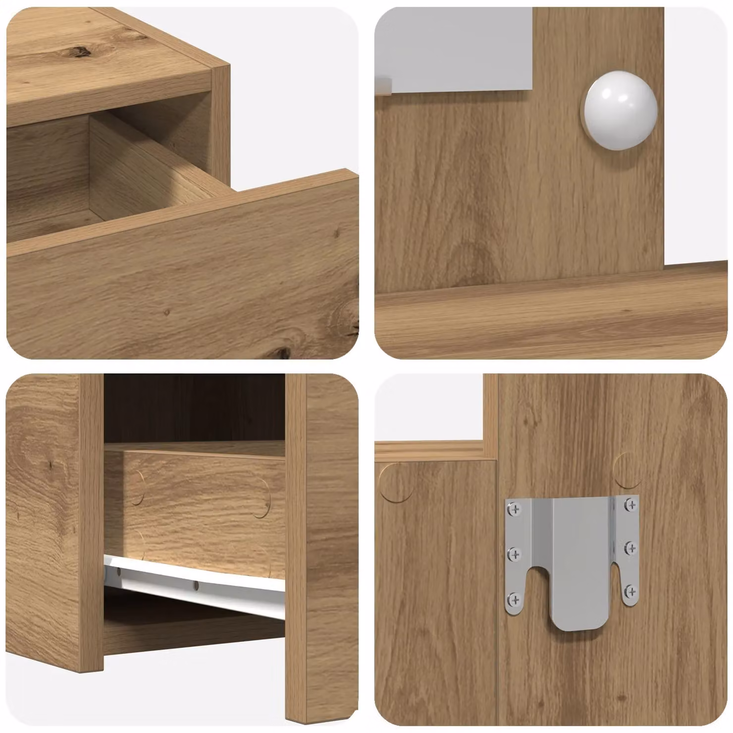 Berkfield Home Wall Hanging Dressing Table with Hollywood LED Lights in Brown Artisan Oak, W/D/H: 70 x 40 x 83 cm – 3