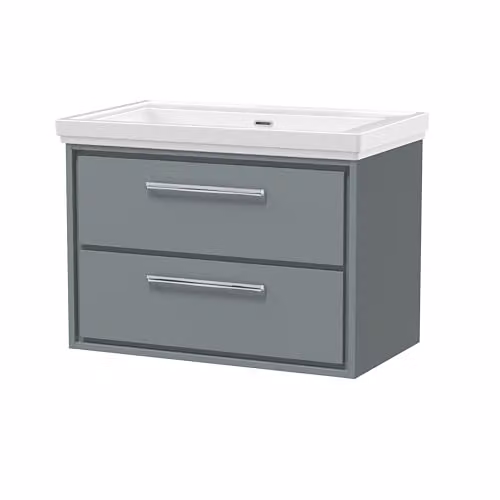 Balterley Modern Wall Mounted 2-Drawer Bathroom Vanity Unit in Matt Grey, W/D/H: 80 x 60 x 59.99 cm – 2
