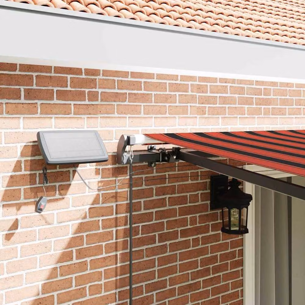 Berkfield Home Manual Retractable Folding Arm Awning with LED in Orange and Brown Striped Polyester, W: 450 cm, D: 350 cm – 4