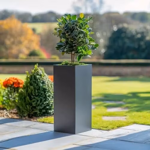 Tulipy Galvanised Steel Tall Square Planter, Matte Grey, W: 32 cm, D: 32 cm, H: 75 cm – 1