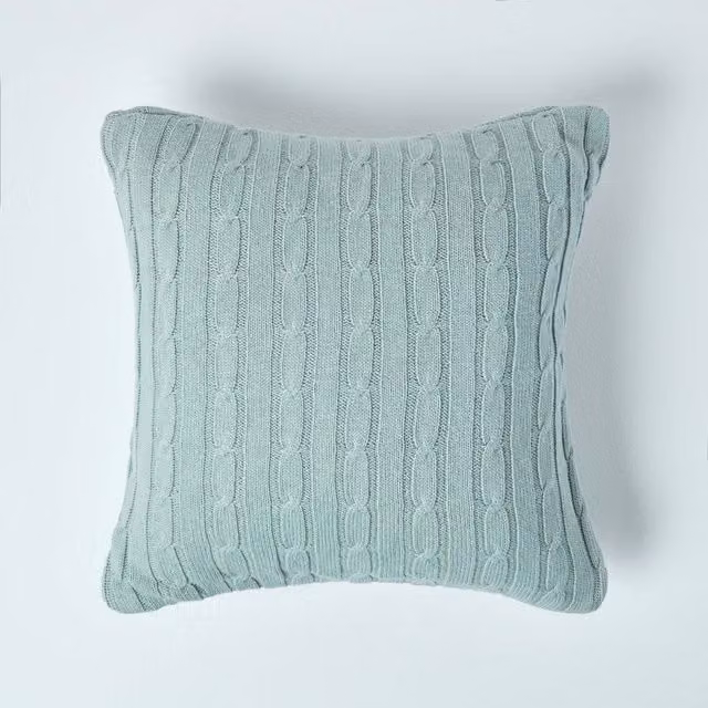 Homescapes Blue Cotton Knit Square Cushion Cover