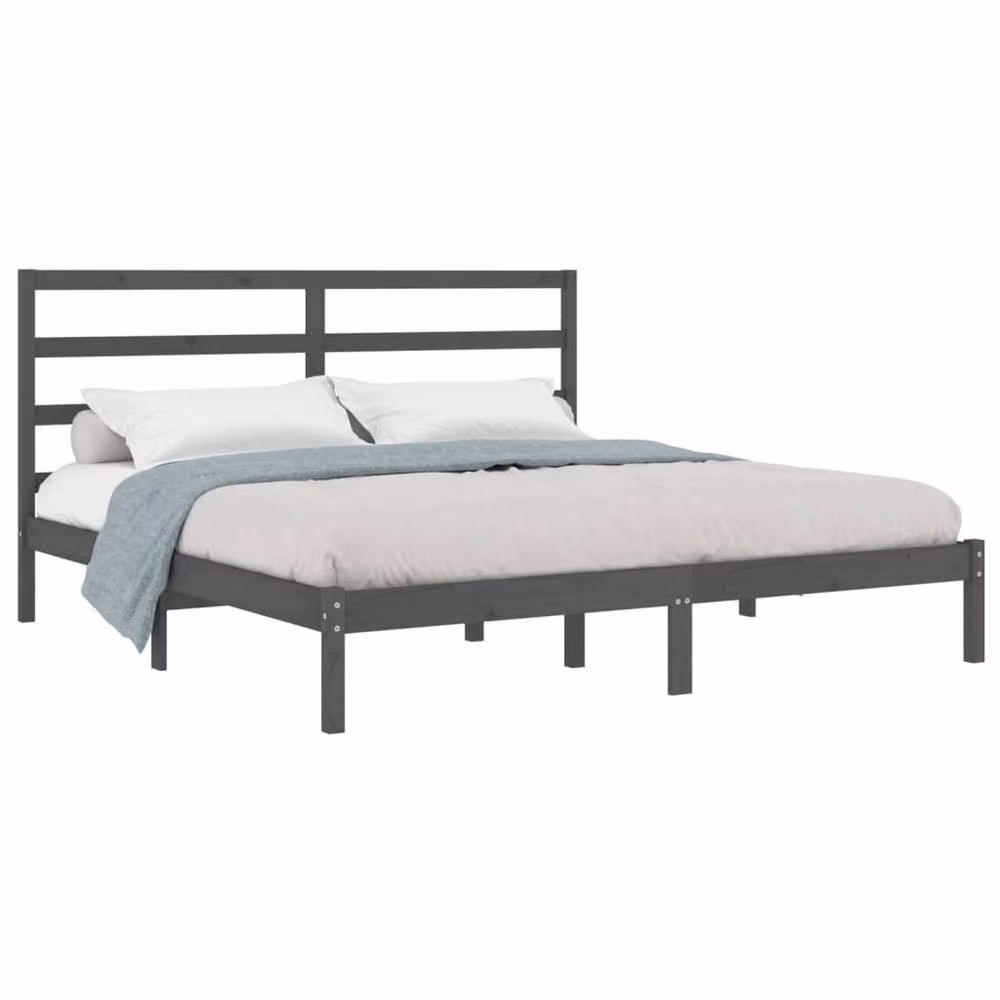 Berkfield Home Grey Solid Pine Wood Bed Frame W/D/H: 200 x 200 cm – 3