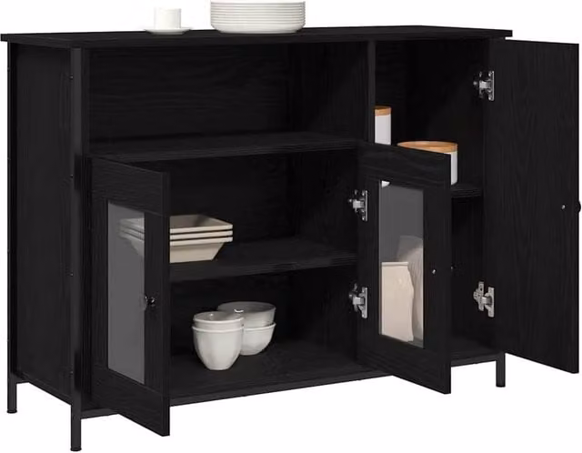 Berkfield Home Modern Black Oak Sideboard in Matt MDF, W/D/H: 100 x 35 x 75 cm