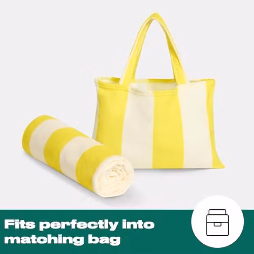 OHS Striped Microfibre Beach Towel for Adults, Yellow and White, W/H: 75 x 215 cm – 3