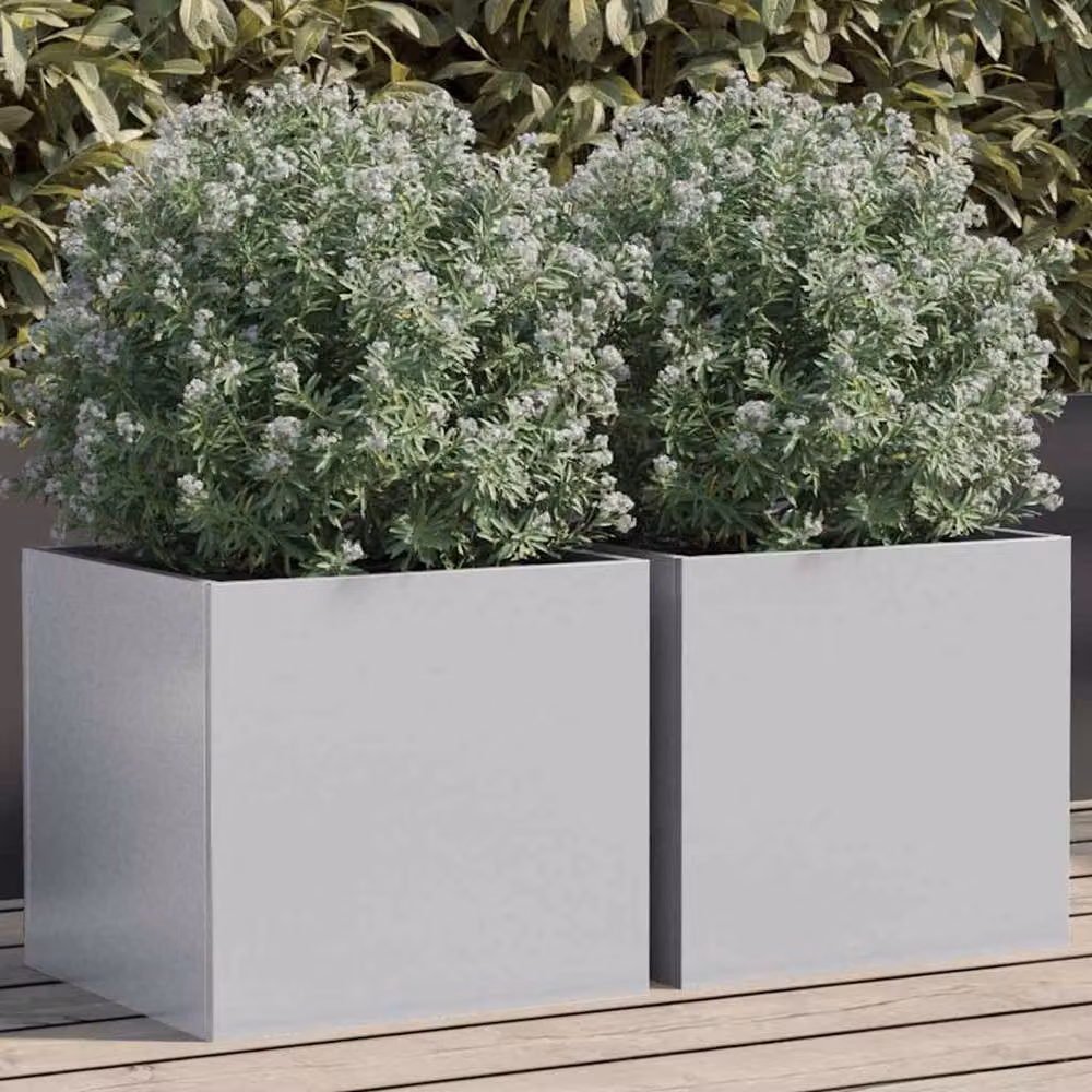 Berkfield Home Galvanised Steel Planter Tubs, 2 Pack, Silver, W: 32 cm, D: 30 cm, H: 29 cm – 2