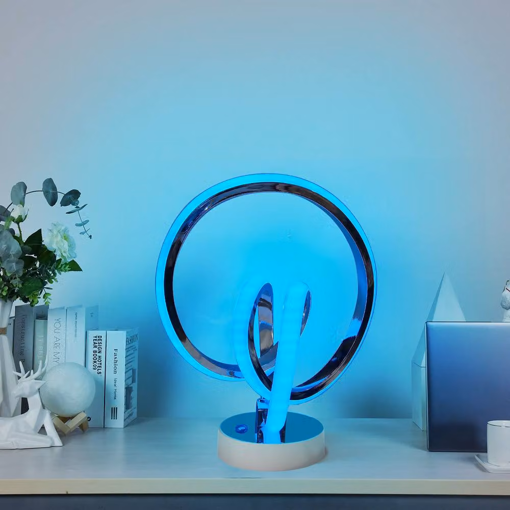 NIVOR RGB LED Heart Novelty Table Lamp in Transparent and Chrome with Remote Control and Dimmable Settings – 3