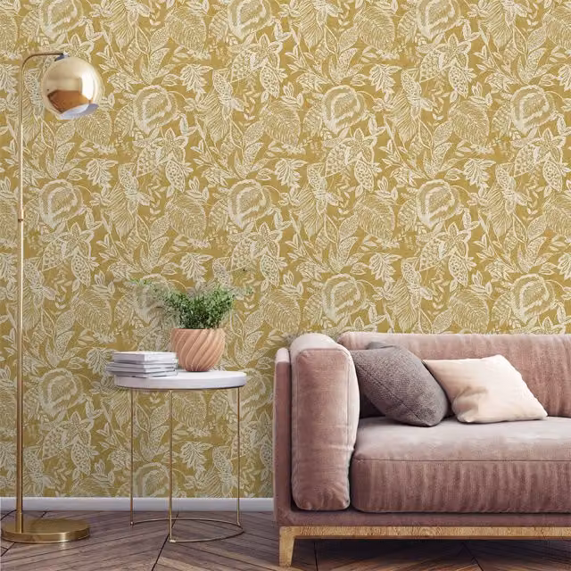 Grandeco Mae Floral Botanical Wallpaper in White and Yellow