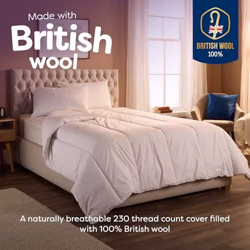 Slumberdown British Wool Single Duvet, 13 Tog, White, W: 135 cm, L: 200 cm – 2