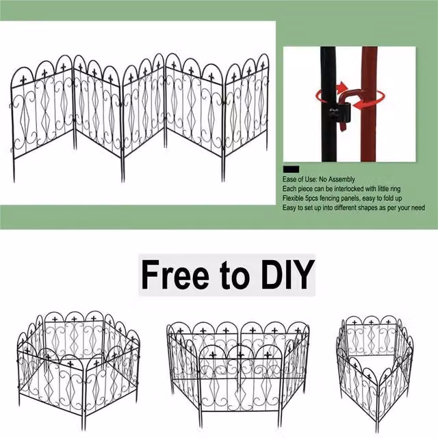 NESTLUNE 5-Piece Decorative Metal Garden Fence in Black, H: 100 cm, W: 15 cm, D: 15 cm