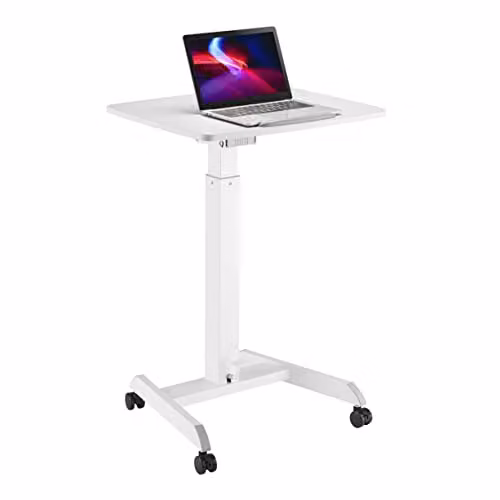Properav Mobile Sit-Stand Tilting Desk Workstation with Gas Spring Height Adjustment and Pedal, White, W: 60.0 cm, D: 52.0 cm