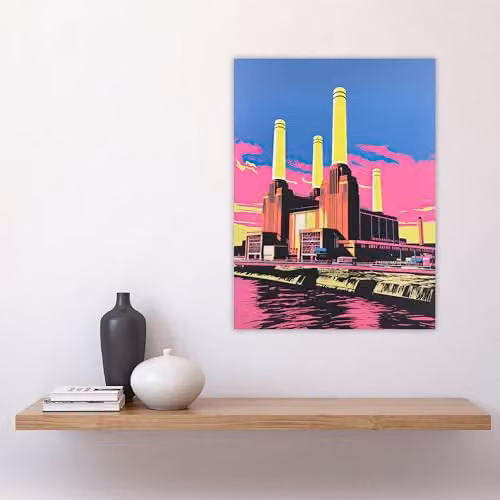 Artery8 Battersea Power Station Pop Art Wall Poster Print, Multicolour Pink, Yellow and Blue, W: 46.0 cm, H: 61.0 cm – 4