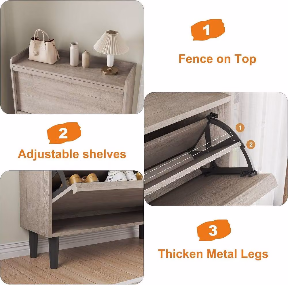 London Boutique Modern Grey Shoe Storage Cabinet with 2 Tilting Compartments – 4