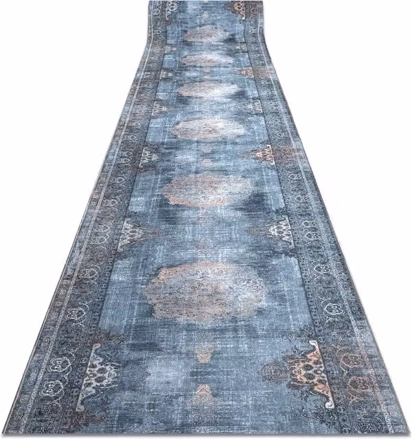 RugsX Anti-Slip Lotus Oriental Vintage Runner in Grey and Blue, W/D/H: 60 x 230 cm