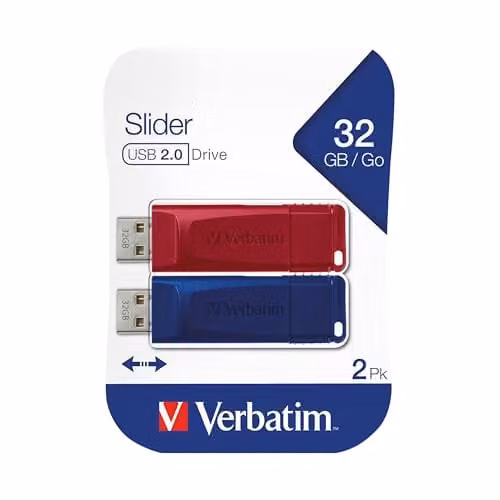 Verbatim Verbatim Slider USB 2.0 Flash Drive Multipack, 32GB, Red and Blue – 1
