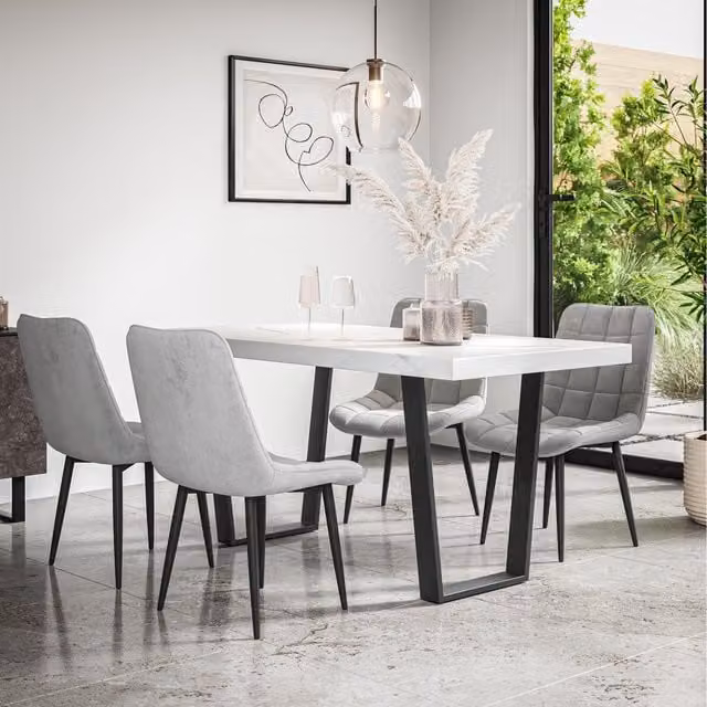 More4Homes Aria Dining Set with Marble Effect Rectangular Table and 6 Nova Velvet Chairs in Grey