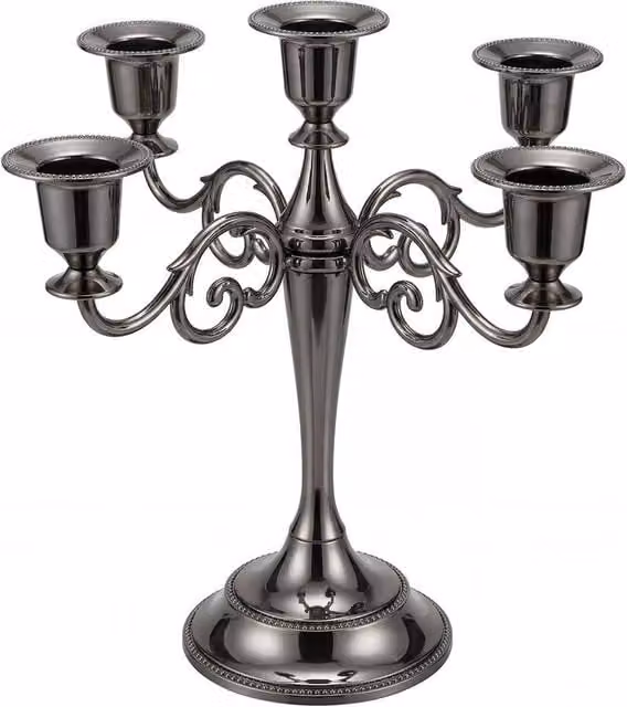 VOGREX Modern 5 Arm Black Metal Taper Candlestick Holder Set for Tabletop