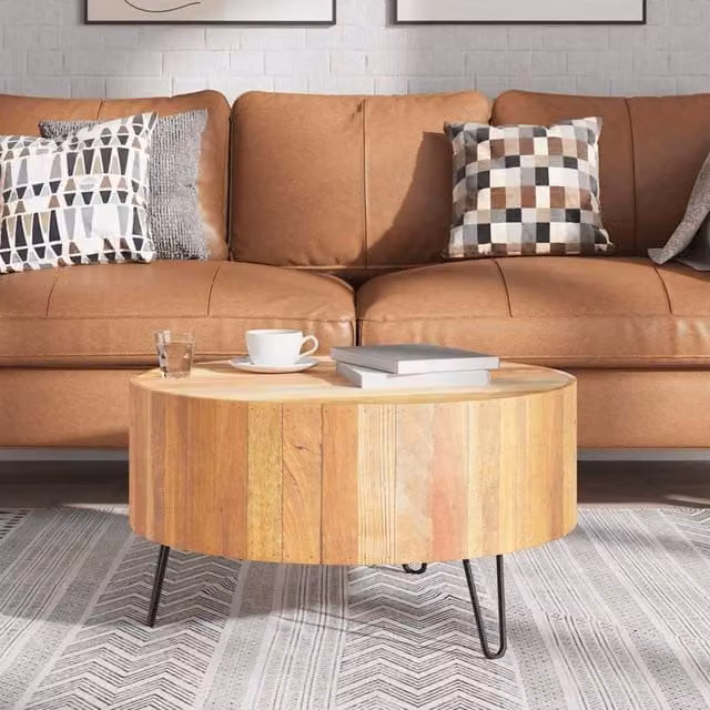 Berkfield Home Beautiful Round Coffee Table in Beige Solid Reclaimed Wood, W: 70 cm, D: 70 cm, H: 38 cm – 1