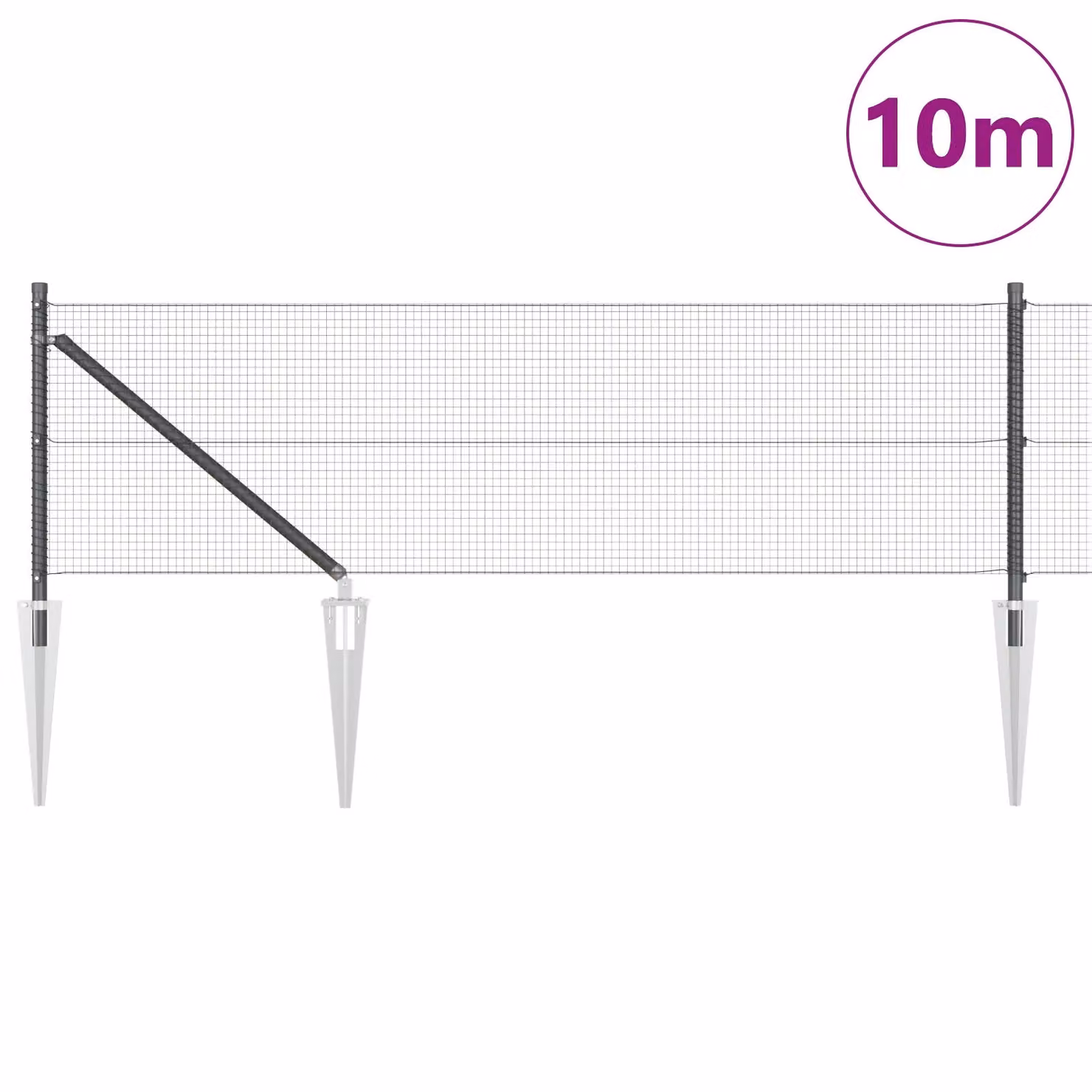 Berkfield Home Grey Round Galvanised Steel Fence Post Set of 2 – 3