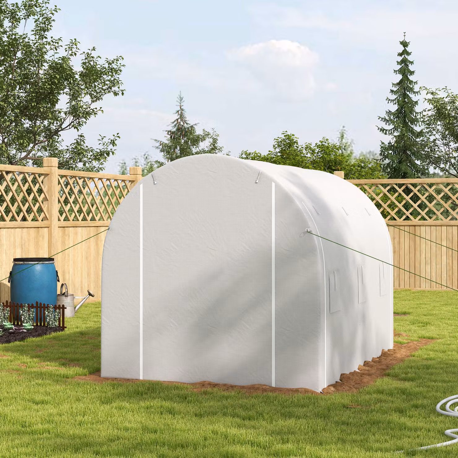 Outsunny White Steel Frame Polytunnel Greenhouse W: 296 cm, D: 196 cm, H: 200 cm – 2