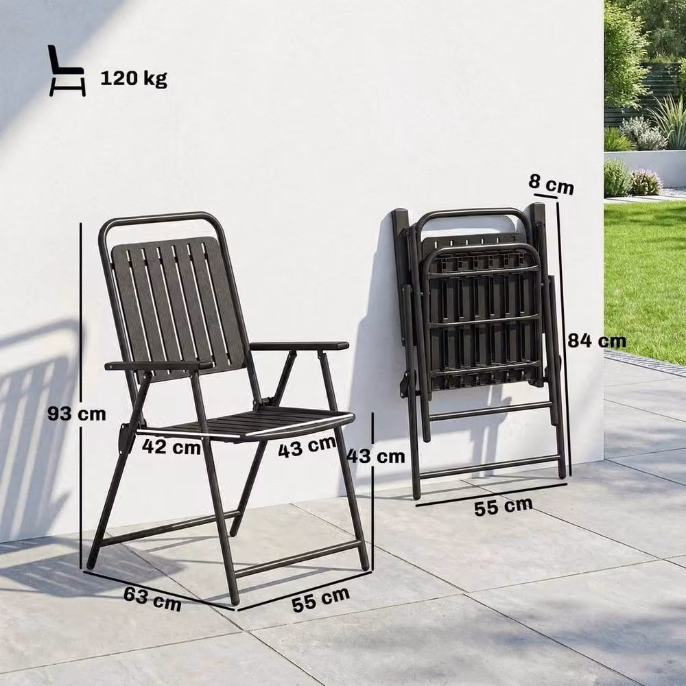 FLAVORA Set of 4 Grey Metal Folding Garden Chairs – 2