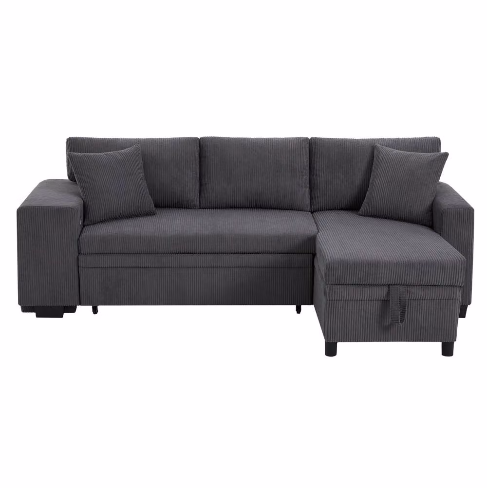 STILVORA Reversible L-Shape Corner Sofa Bed in Grey with Storage Chaise, USB Charging and Pull-Out Sleeping Function – 3