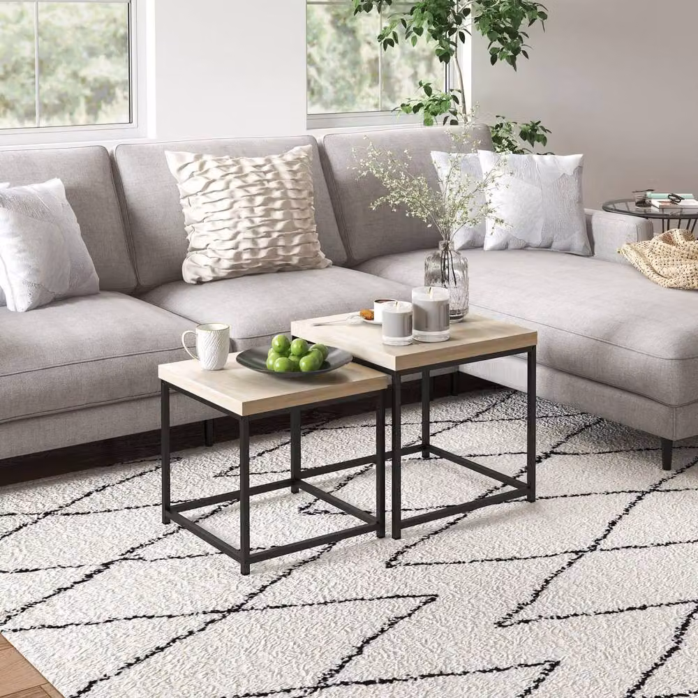 Wyld Haus Vattesa Set of 2 Nesting Coffee Tables in Light Oak Effect – 3