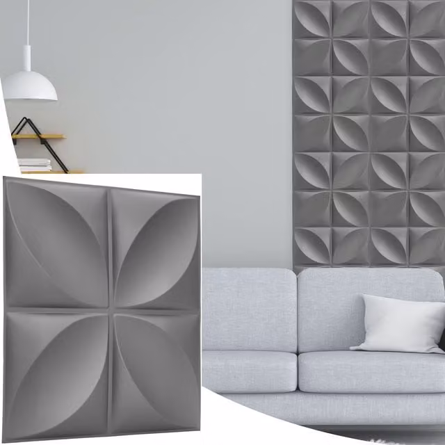 NOVECRAFTO Geometric 3D PVC Wall Panels in Grey Silver, W/D/H: 50 x 50 x 0.25 cm