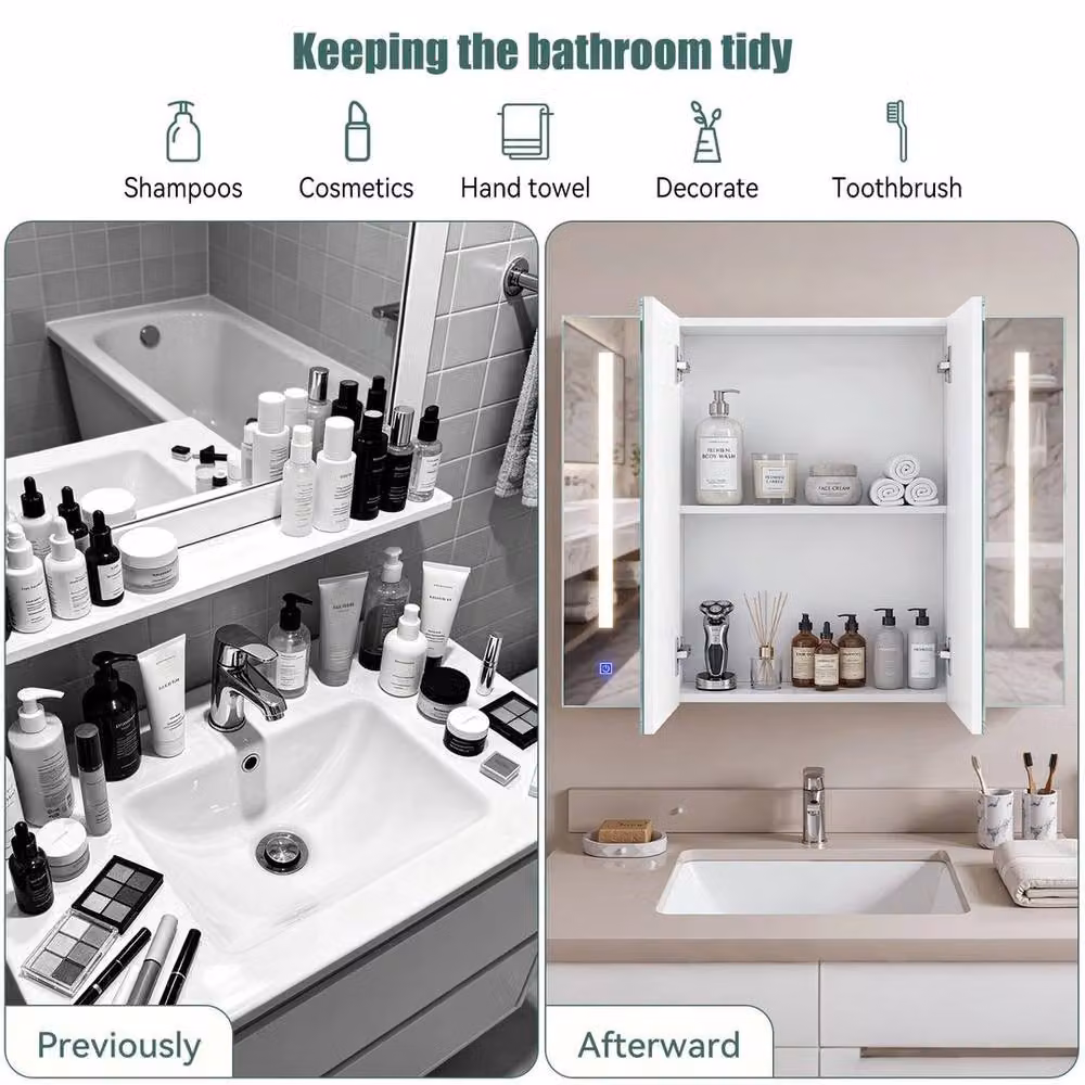 FORGEVIO Modern Wall Mounted Double Door LED Bathroom Mirror Cabinet in Silver – 3