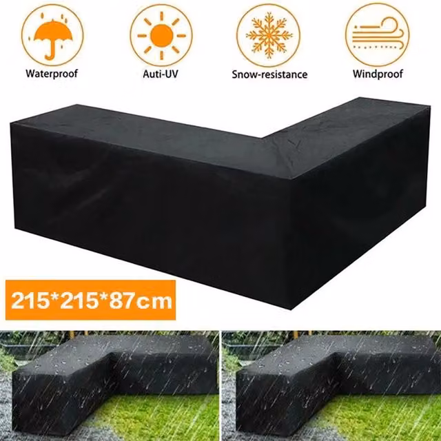 NESTLUNE Waterproof Rattan L-Shape Corner Sofa Cover in Black, W: 100 cm, D: 15 cm, H: 15 cm