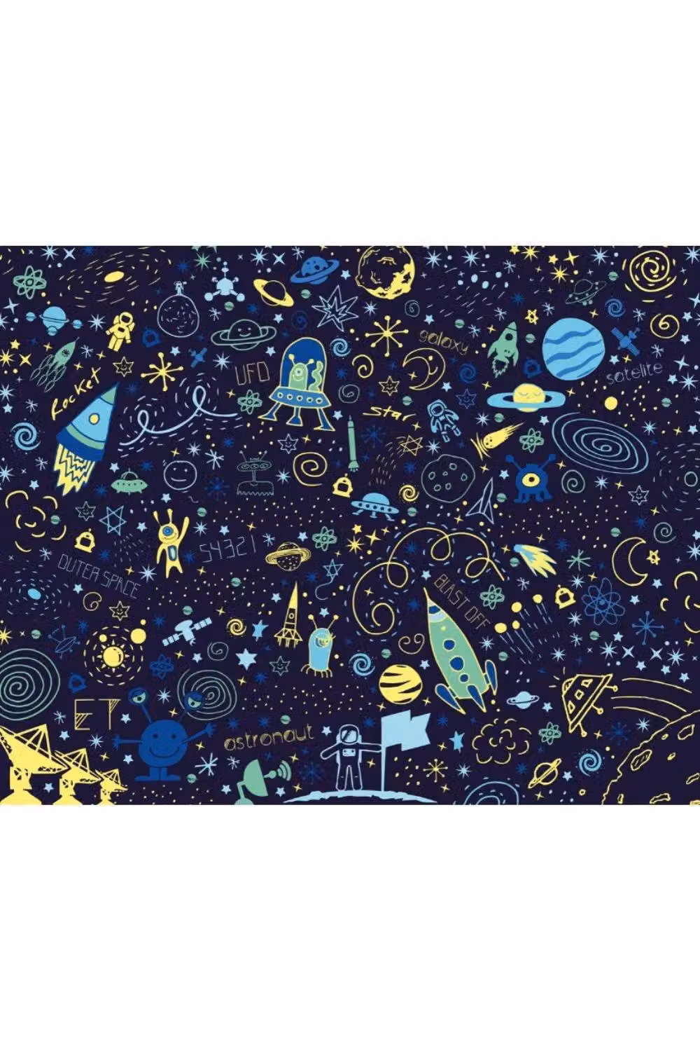 Origin Murals Space Doodle Text Abstract Wall Mural in Mid Navy, W: 350 cm, H: 280 cm – 2
