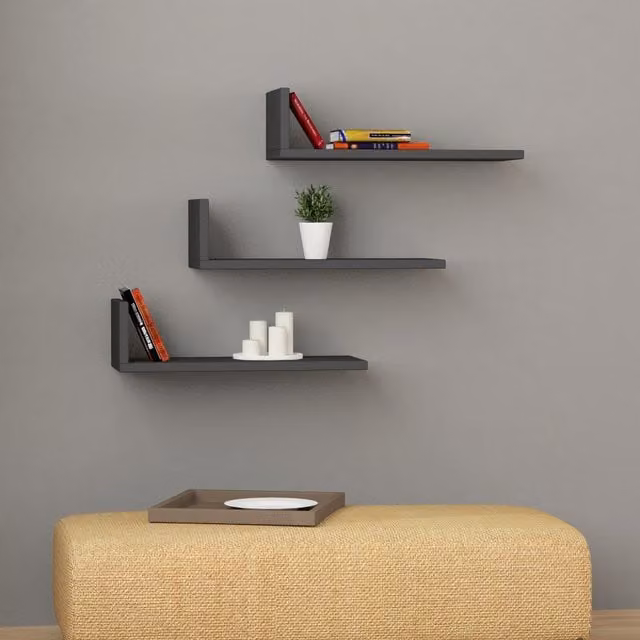 Decortie L Shape Modern Floating Corner Shelf in Anthracite Grey