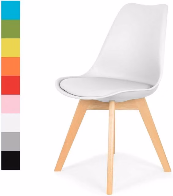 IHANA Scandinavian Dining Chair with Wooden Legs in White and Blue