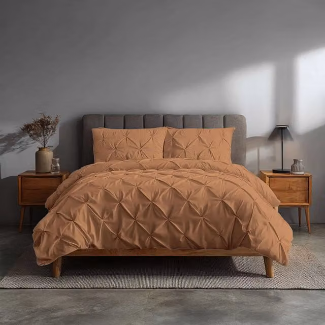 Home Sweet Home UK Pintuck Polycotton Duvet Cover and Pillowcase Set in Beige, Super King Size, 240 x 220 cm – 1