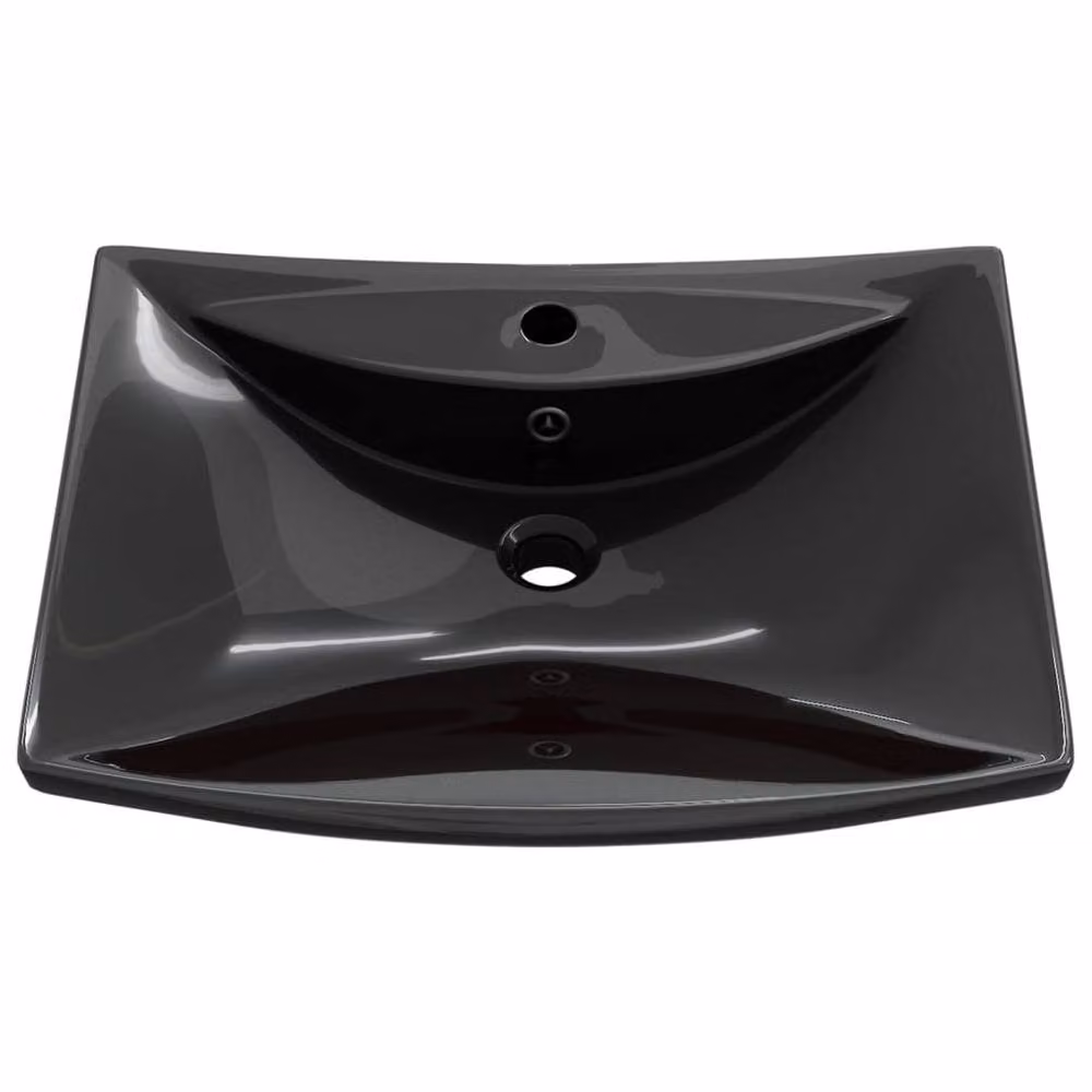 Berkfield Home Black Luxury Rectangular Ceramic Basin with Overflow, W: 60.0 cm, D: 43.0 cm, H: 17.0 cm – 3