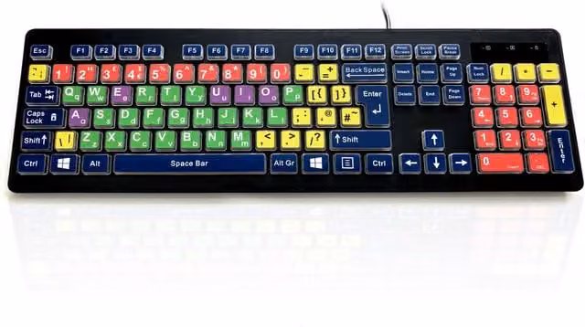 Accuratus Rainbow 2 USB Childrens SEN Keyboard with Extra Large Font in Black