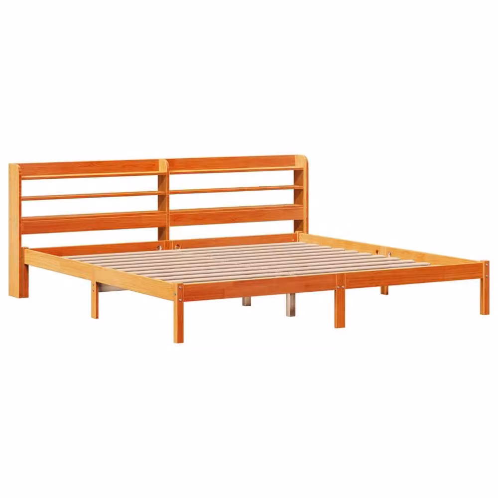 Berkfield Home Solid Pine Bed Frame with Headboard and Side Compartments in Wax Brown, 200 x 200 cm – 3