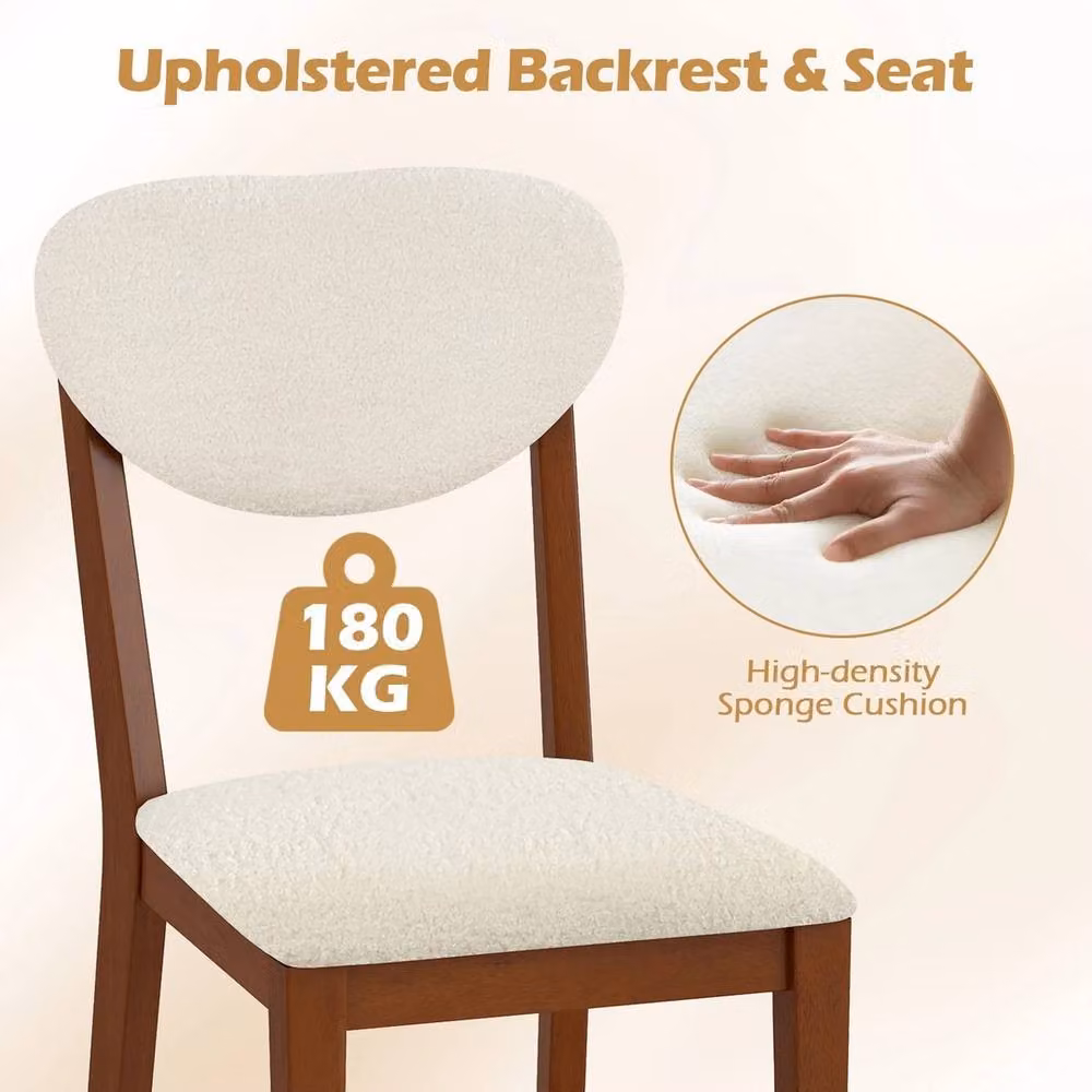 VOGREX Set of 2 Modern Walnut Dining Chairs with Beige Fabric and Rubberwood Legs – 2