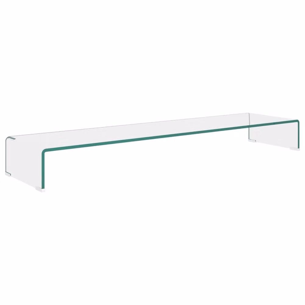 Berkfield Home Glass TV Stand and Monitor Riser in Clear, W/D/H: 120 x 30 x 13 cm