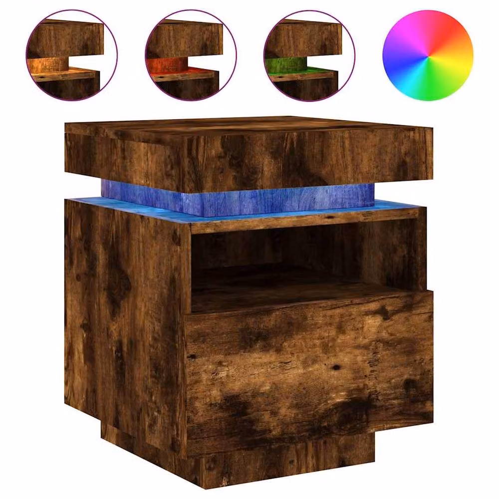 Berkfield Home Decorative Bedside Cabinet with Integrated LED Lights, Smoked Oak, Brown, W: 40 cm, D: 39 cm, H: 48.5 cm – 3