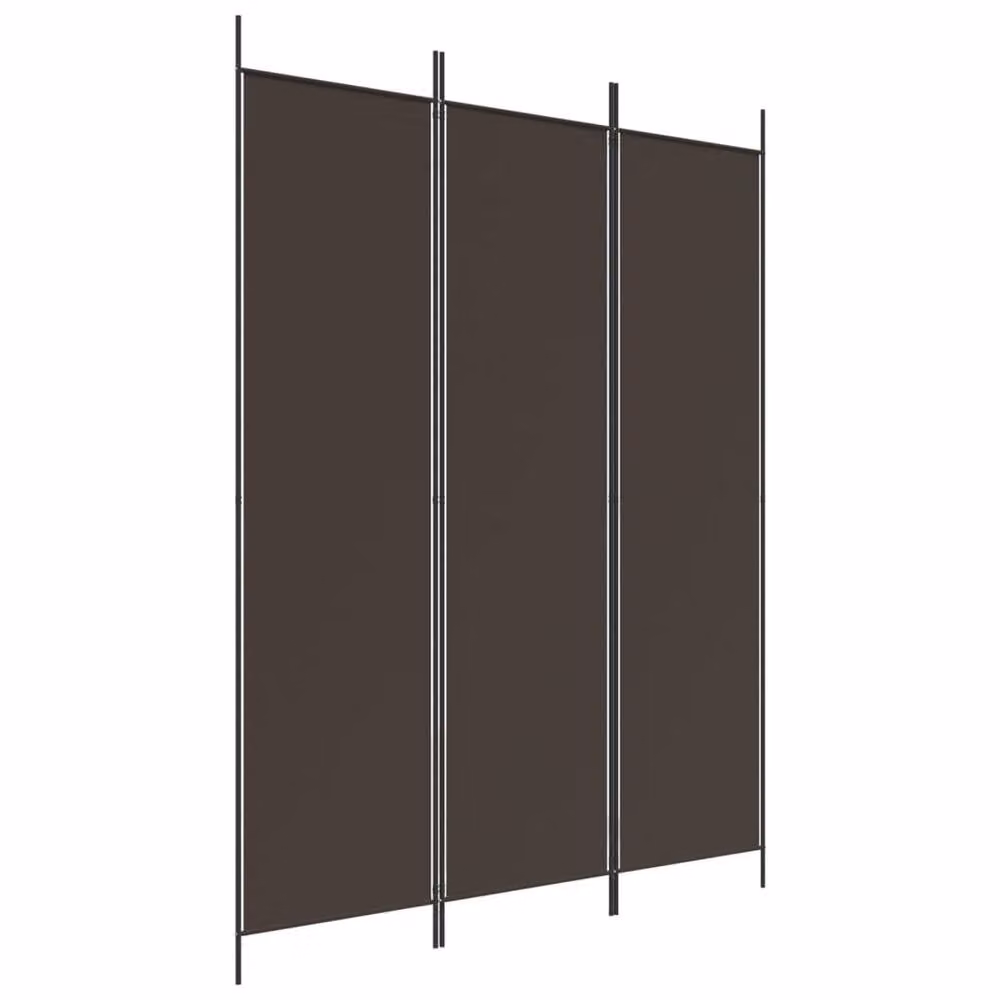Berkfield Home 3-Panel Room Divider in Brown Fabric and Metal, W/H: 150 x 200 cm – 3