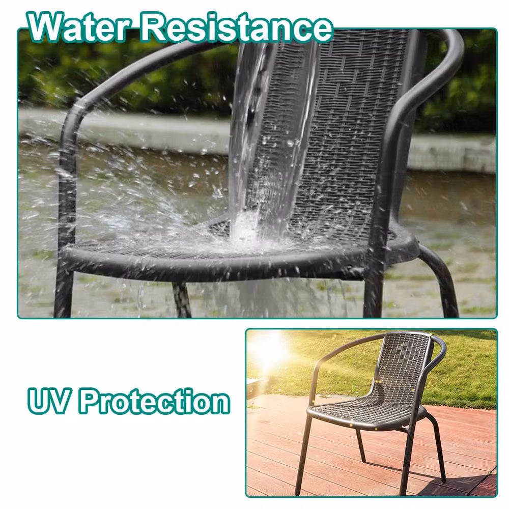 Living and Home Set of 2 Black Matt Rattan and Metal Stacking Outdoor Garden Chairs – 5