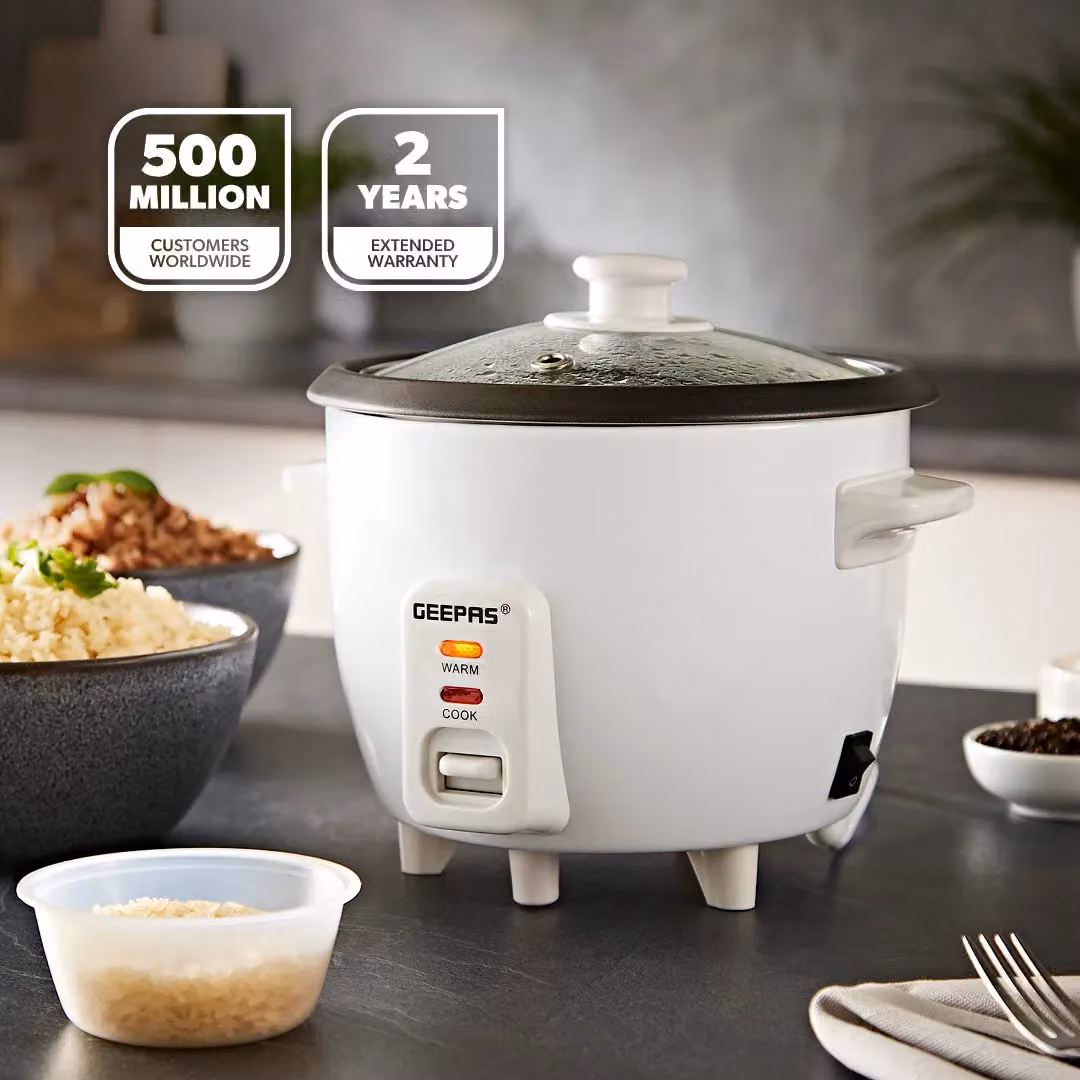 Geepas White Electric Automatic Rice Cooker with Non-Stick Pot and Keep Warm Function, 0.6 l – 2