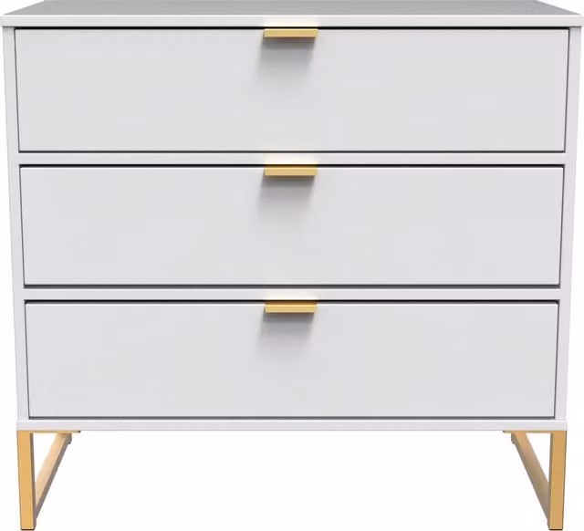 Ready Assembled 2 U Tamworth 3 Drawer Chest in White and Gold