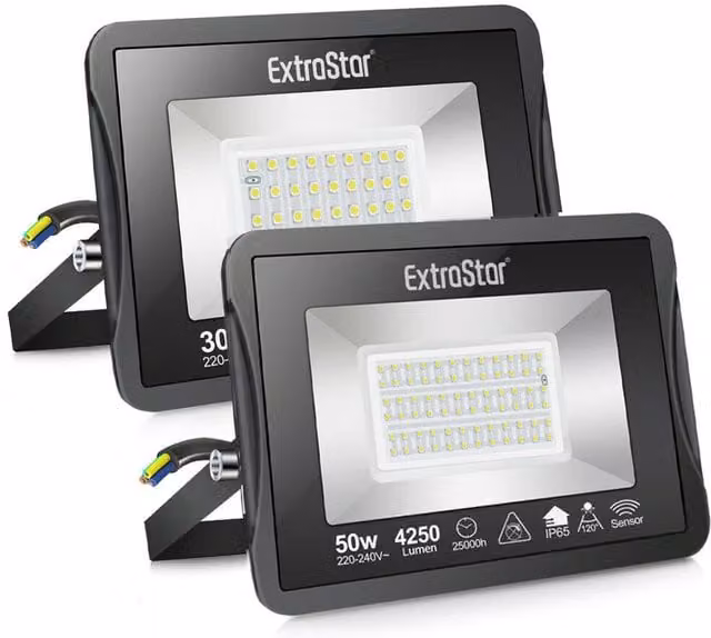 ExtraStar 50W LED Floodlight in Black with Adjustable Aluminium Housing and IP65 Waterproof Rating