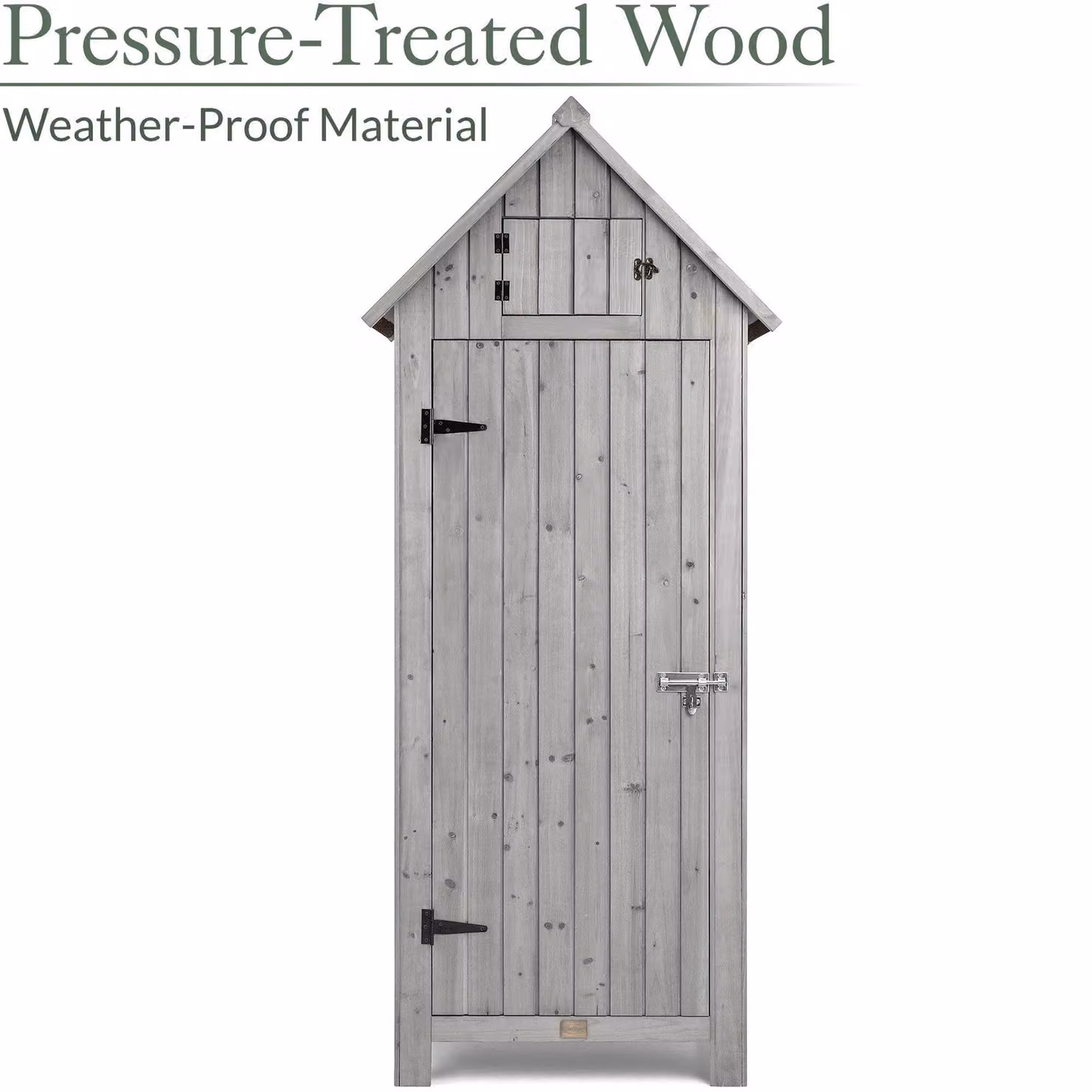 Christow Grey Wooden Tall Garden Storage Cabinet with Single Lockable Door and Shelving, H: 179.5 cm x W: 54.2 cm x D: 77.5 cm – 3