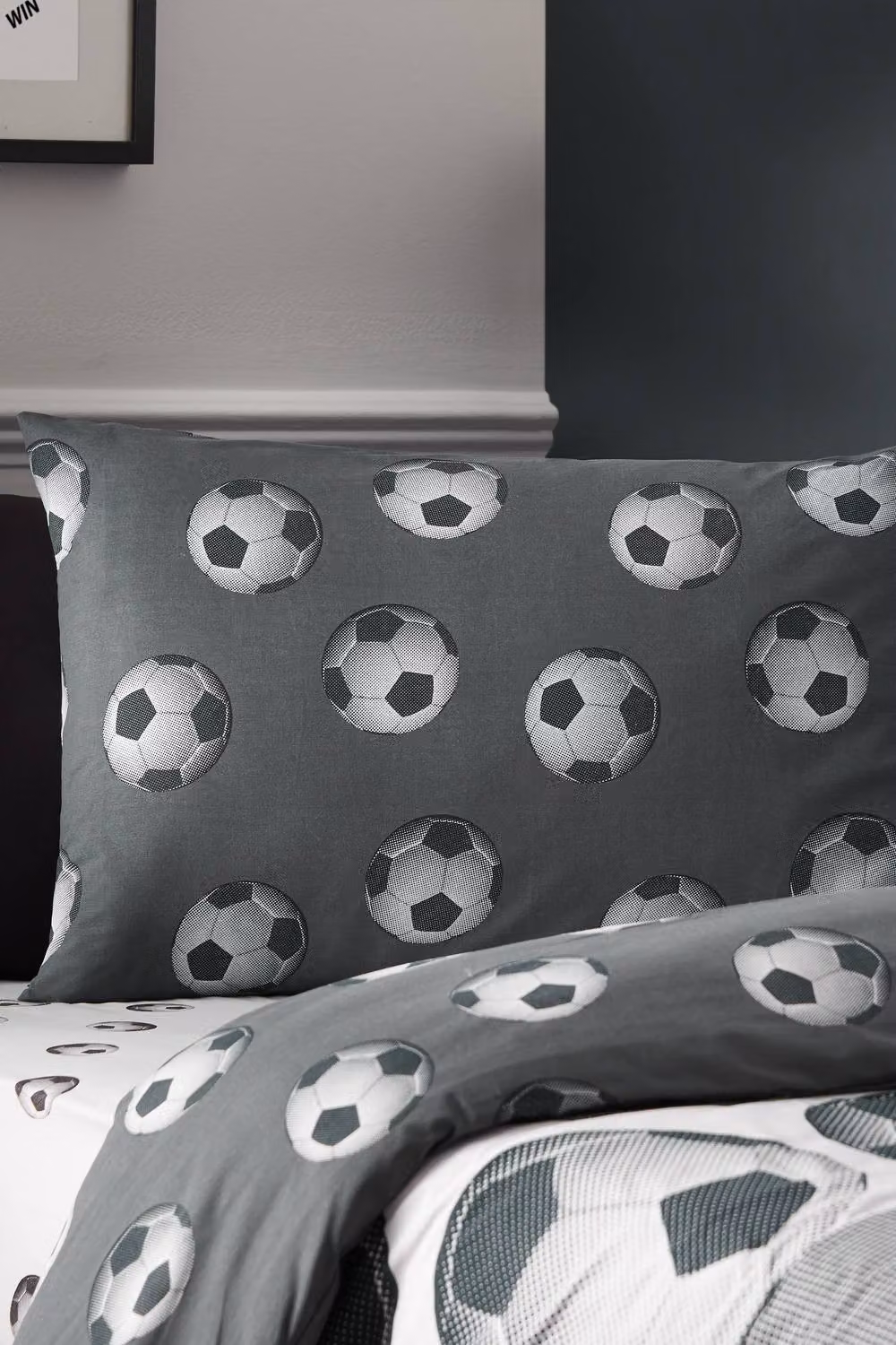 Catherine Lansfield Reversible Football Duvet Cover and Pillowcase Set, Grey, W/D/H: 135 x 200 cm and 50 x 75 cm – 2