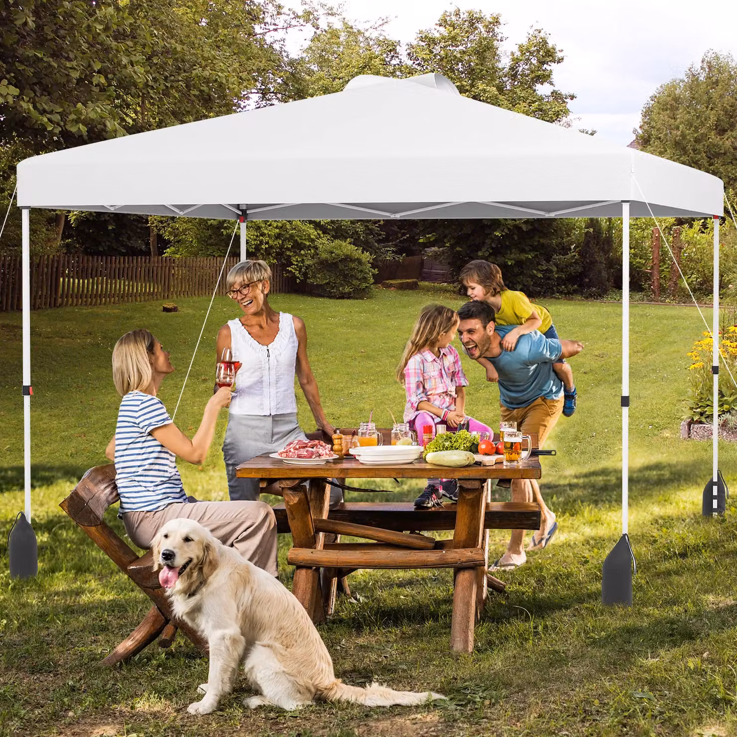 Gymax White Pop Up Canopy Tent with 1 Sidewall and Wheeled Bag, W/D/H: 300 x 300 x 266 cm – 2