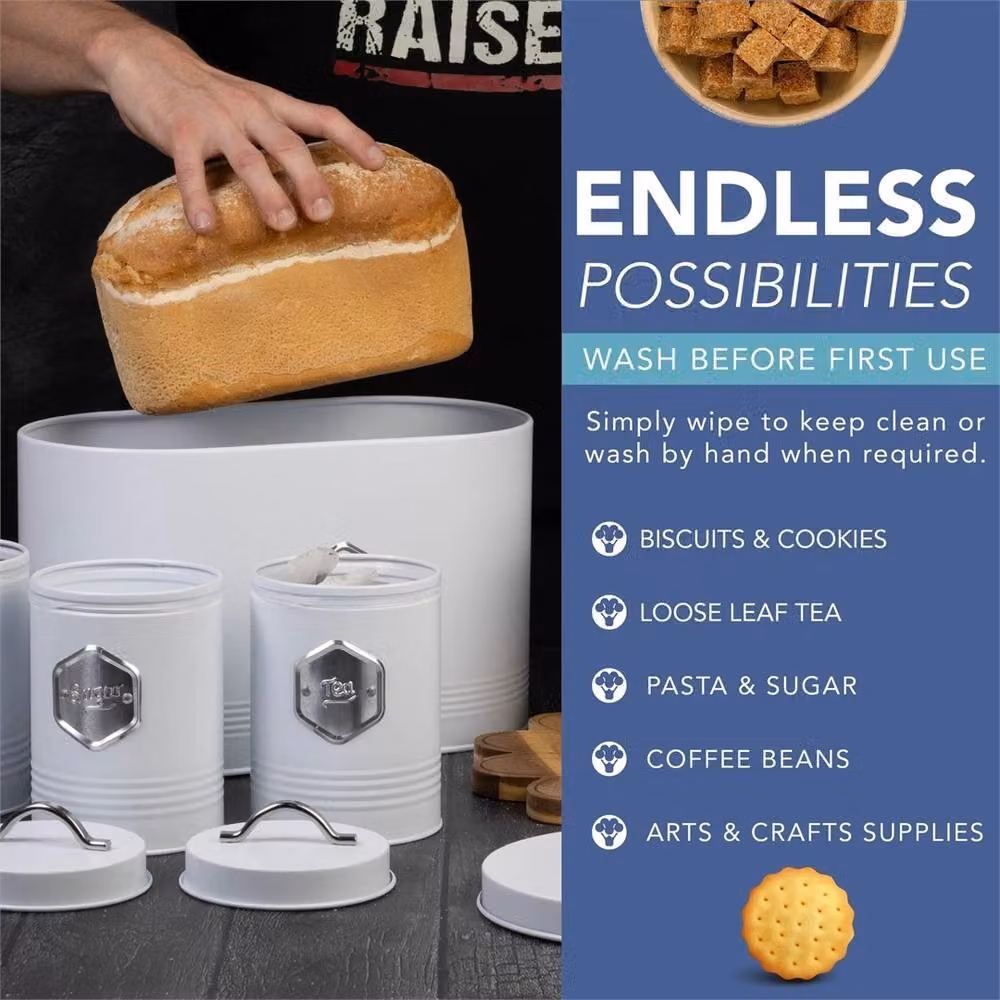 Nordara White Airtight and Leakproof Metal Kitchen Storage Canister 5-Piece Set, H: 30 cm, W: 15 cm – 2